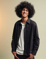 Surchemise/Veste signature Palasana unisexe Bleu Marino coupe droite, tissu épais Renforcement tissu au niveau des épaules Deux poches larges ouvertes Logo Palasana brodé au dos  100% Coton Drill Pima, la "soie d'Amérique du Sud" Tissu épais, confort optimal  Soyeux, doux, confortable Made in Peru Valorisation des savoir-faire  certifié Commerce équitable